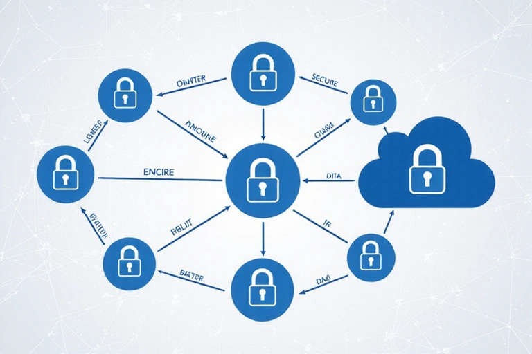 Secure data transfer with lock icons and digital connections